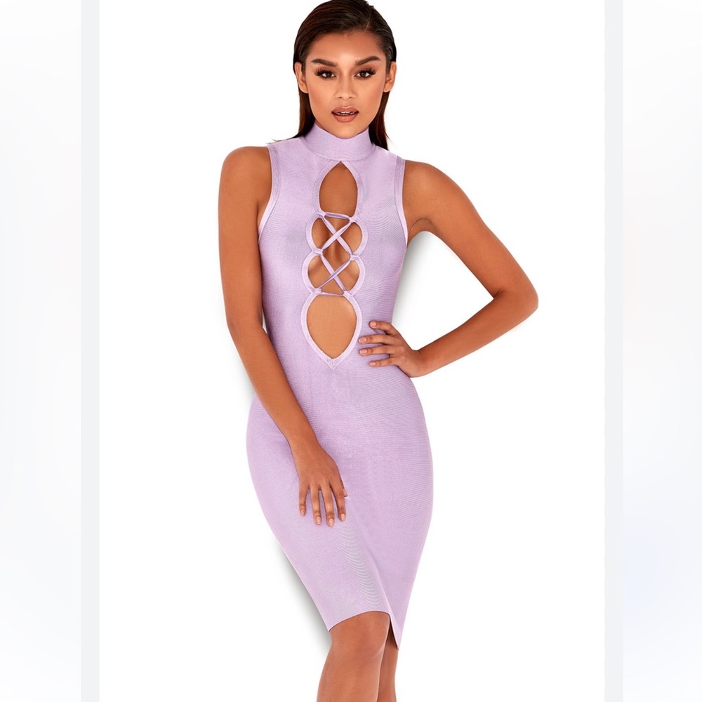 House Of‎ London Harun Lilac Lace Up Bandage Dress Size Medium